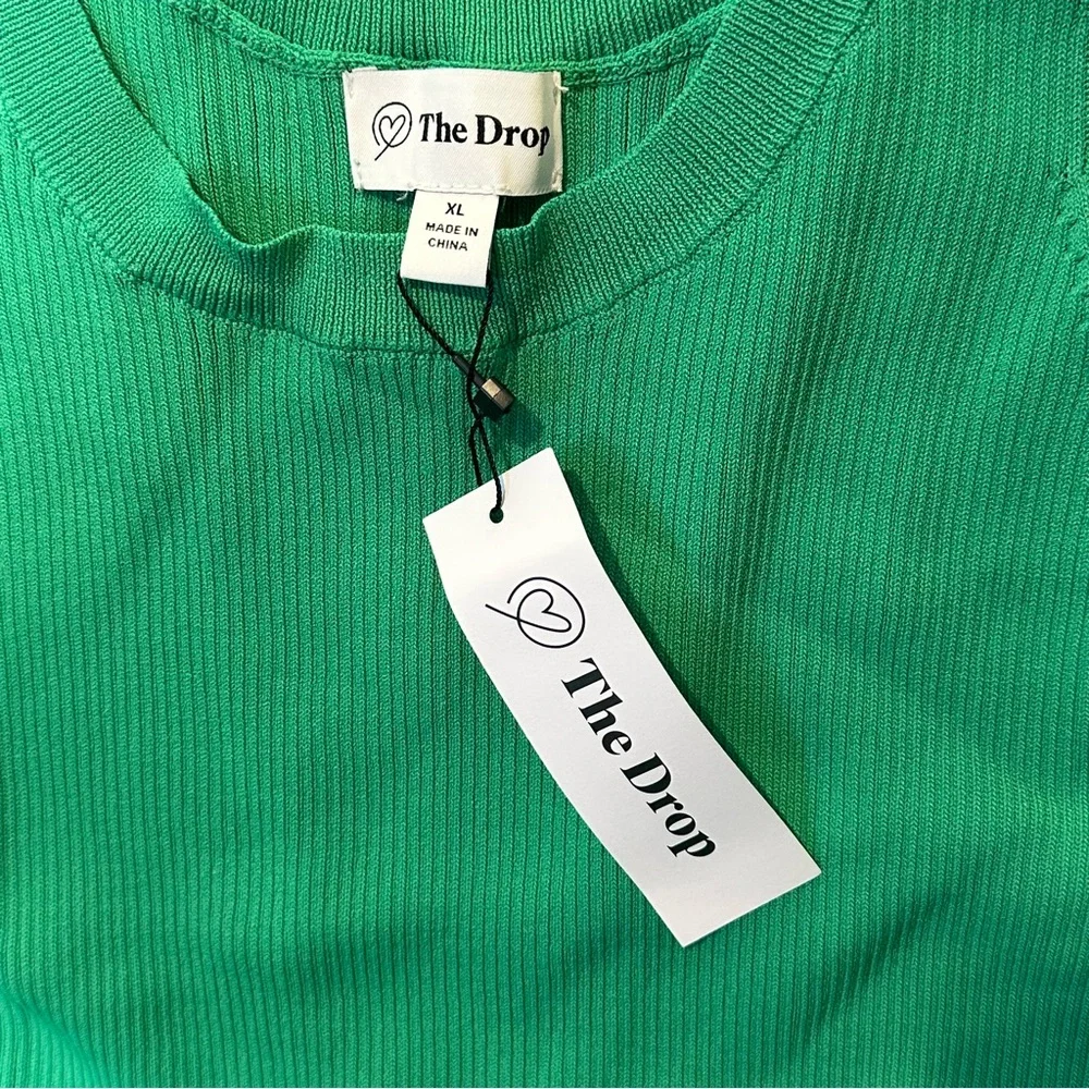 The Drop XL Yasmin Ribbed Midi Tank Dress Sleeveless Stretch Jade Minimalist NWT - Picture 2 of 9